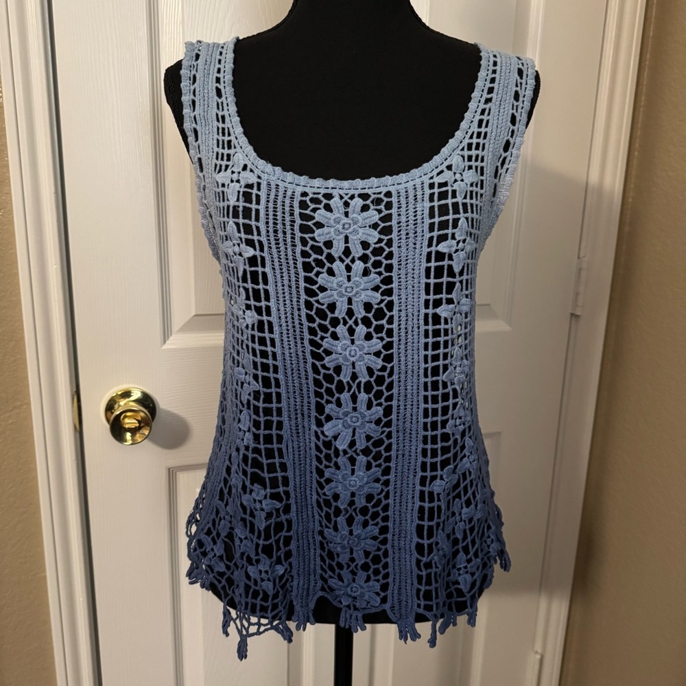 Sky Blue Crochet Floral Tank Camisole